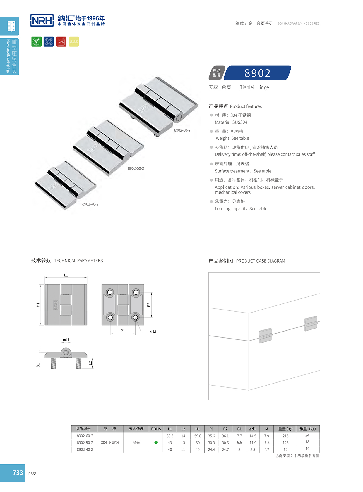 花季传媒app/NRH 8902-40-2 重型箱铰链